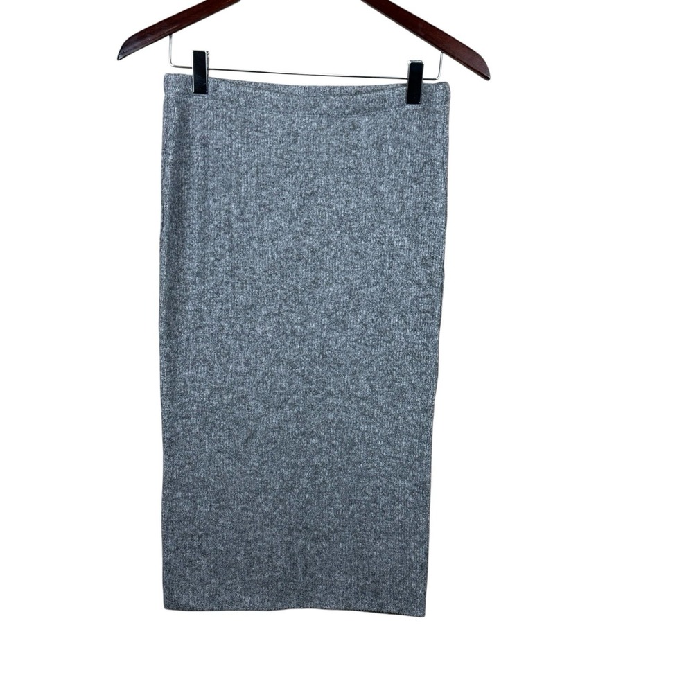 Express‎ Womens Gray Knit Midi Pencil Skirt Ribbed High Rise Size S Small